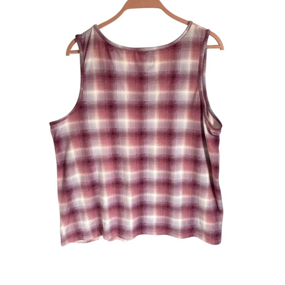 Eddie Bauer Pink 3 piece Pajama Set Plaid Tank Top Pants Shorts XL Lounge Soft - Picture 7 of 11